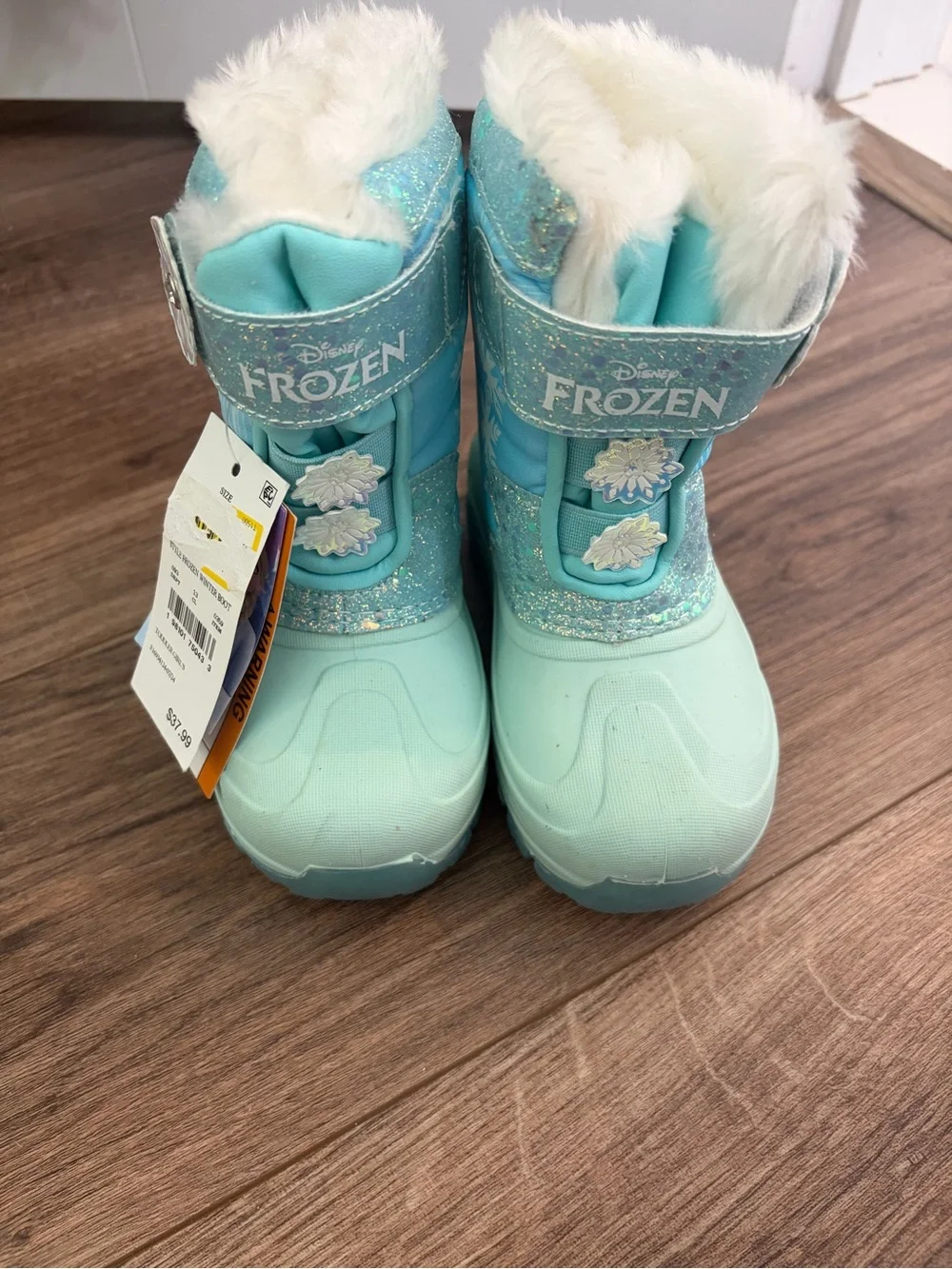 Disney Frozen Aqua Glitter Snow Boots with White Faux Fur Trim